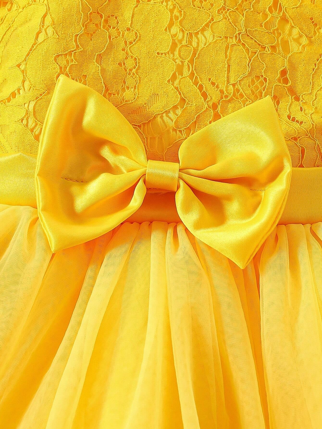 Young Girl Gorgeous Butterfly Bow Decoration Patchwork Lace Tulle Dress