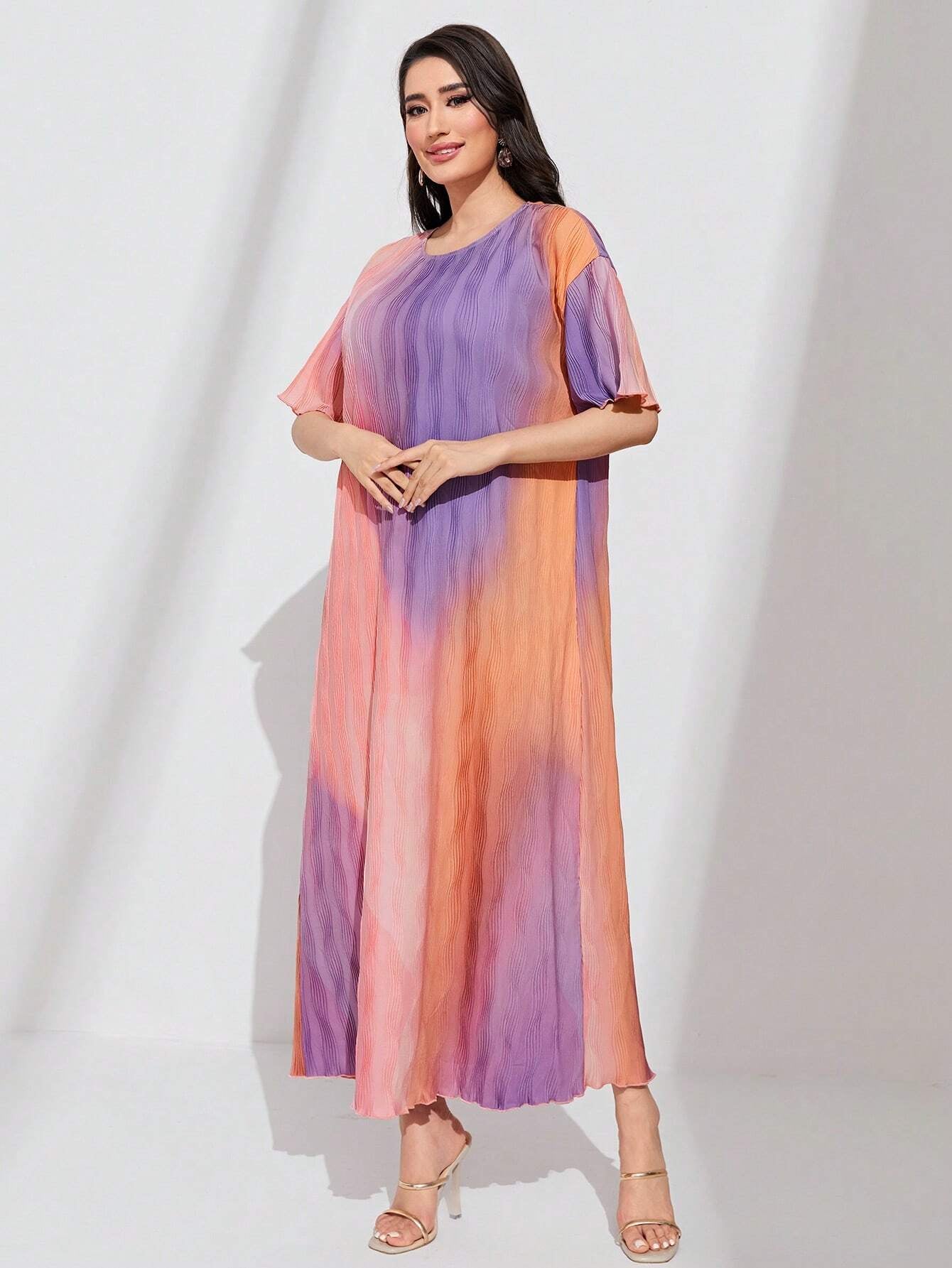 Mulvari Ombre Print Lettuce Trim Dress