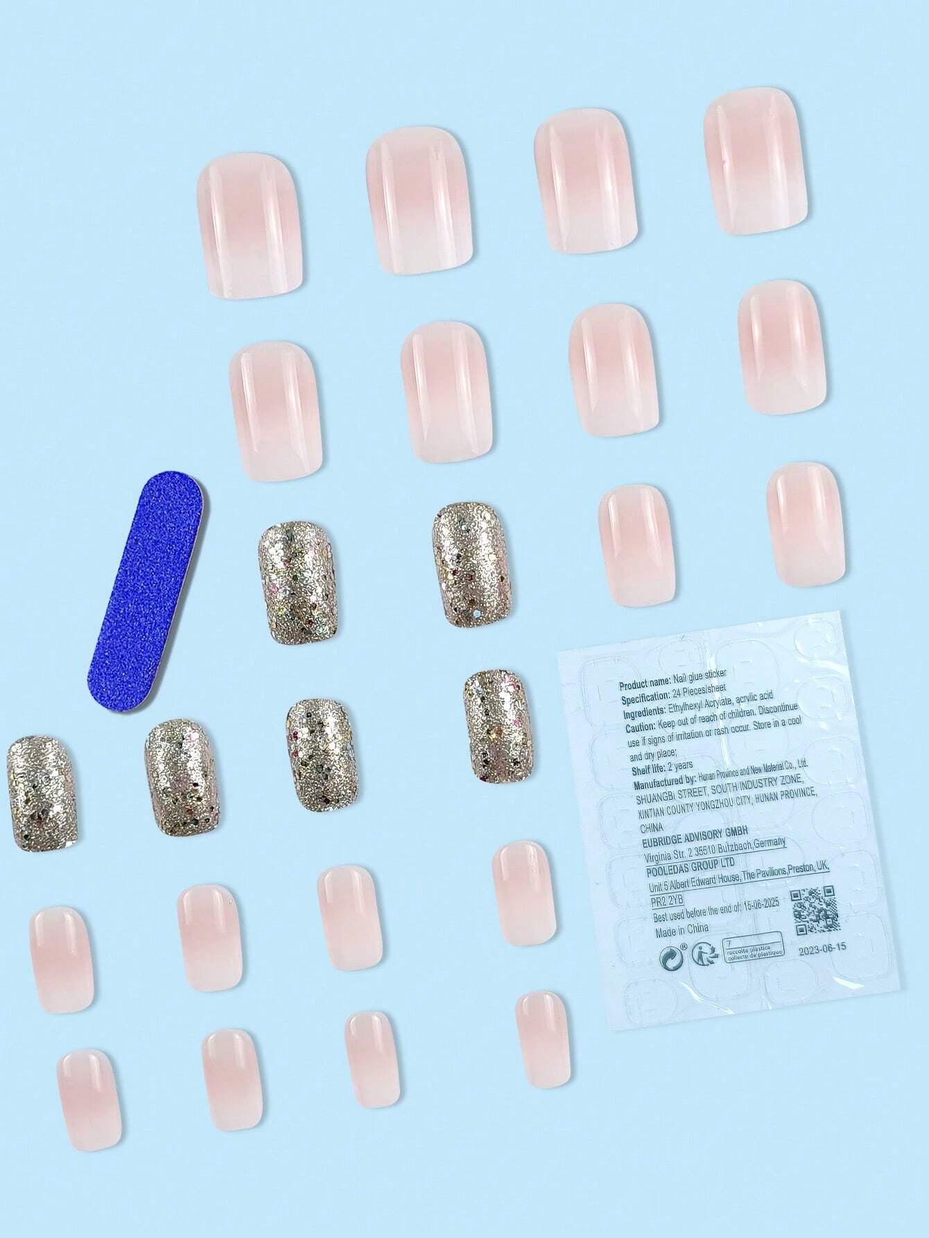 Upgrade Your Appearance: 24Pcs/Set Short Oval Shaped Ice-Clear & Pink & White Ombre False Nails, Suitable for Party, Dance & Daily Style Wear