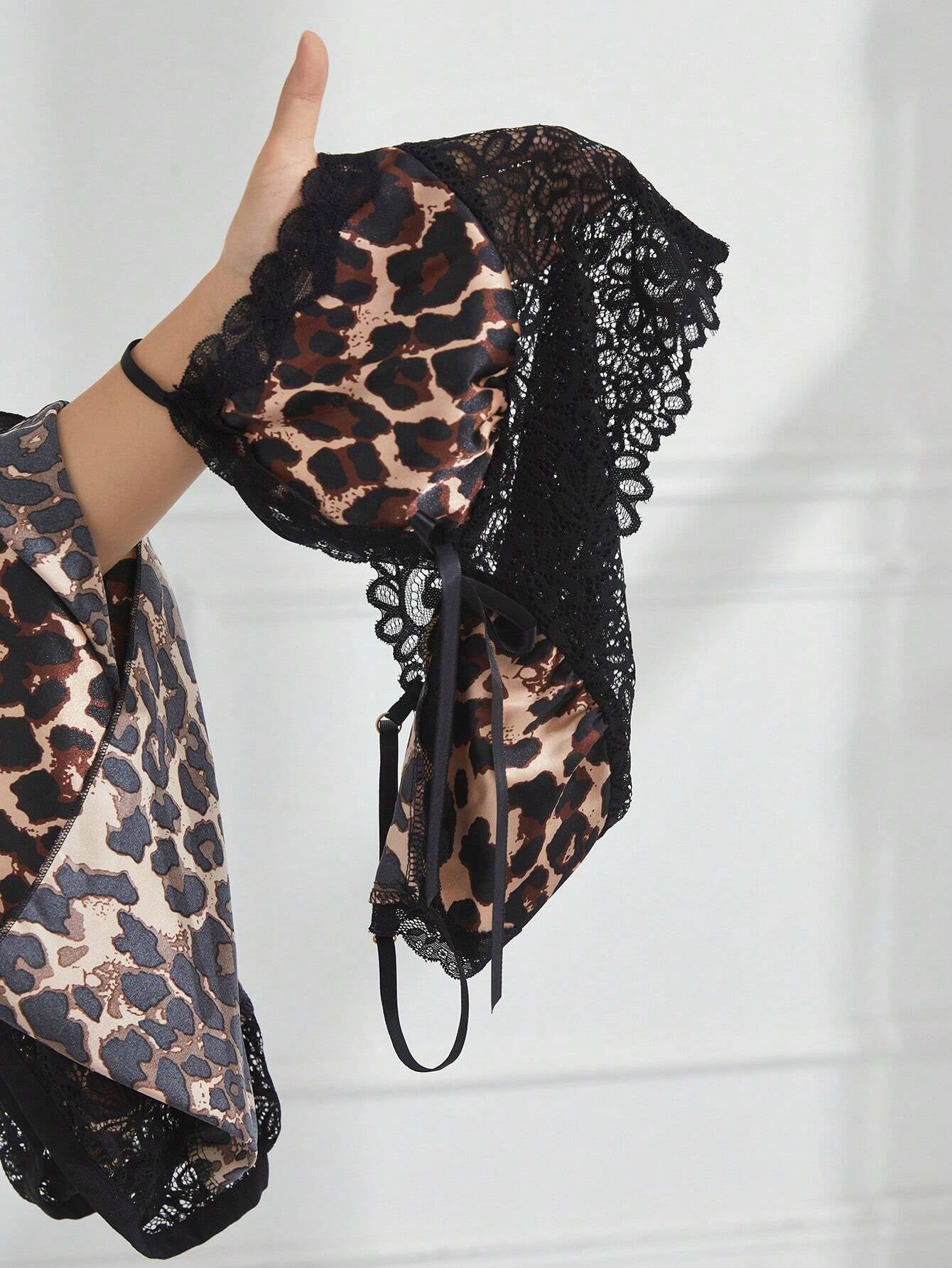 Women'S Leopard Print Patchwork Lace Pajama Set