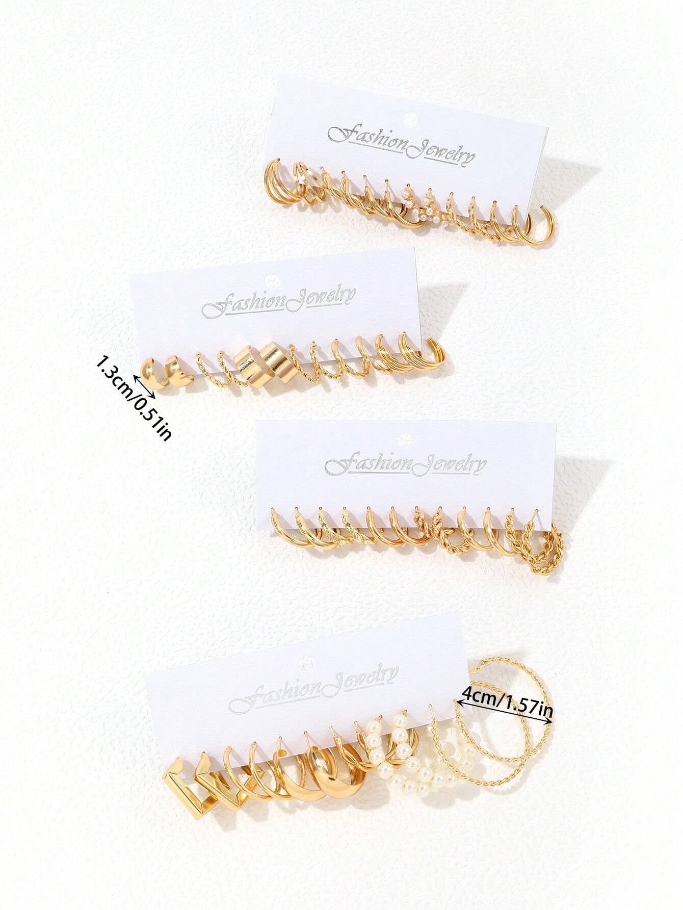 48Pcs/Set Faux Pearl Decor Earrings 48Pcs Multi-Element Metal Earrings Set Women'S Fine Jewelry Birthday Gift