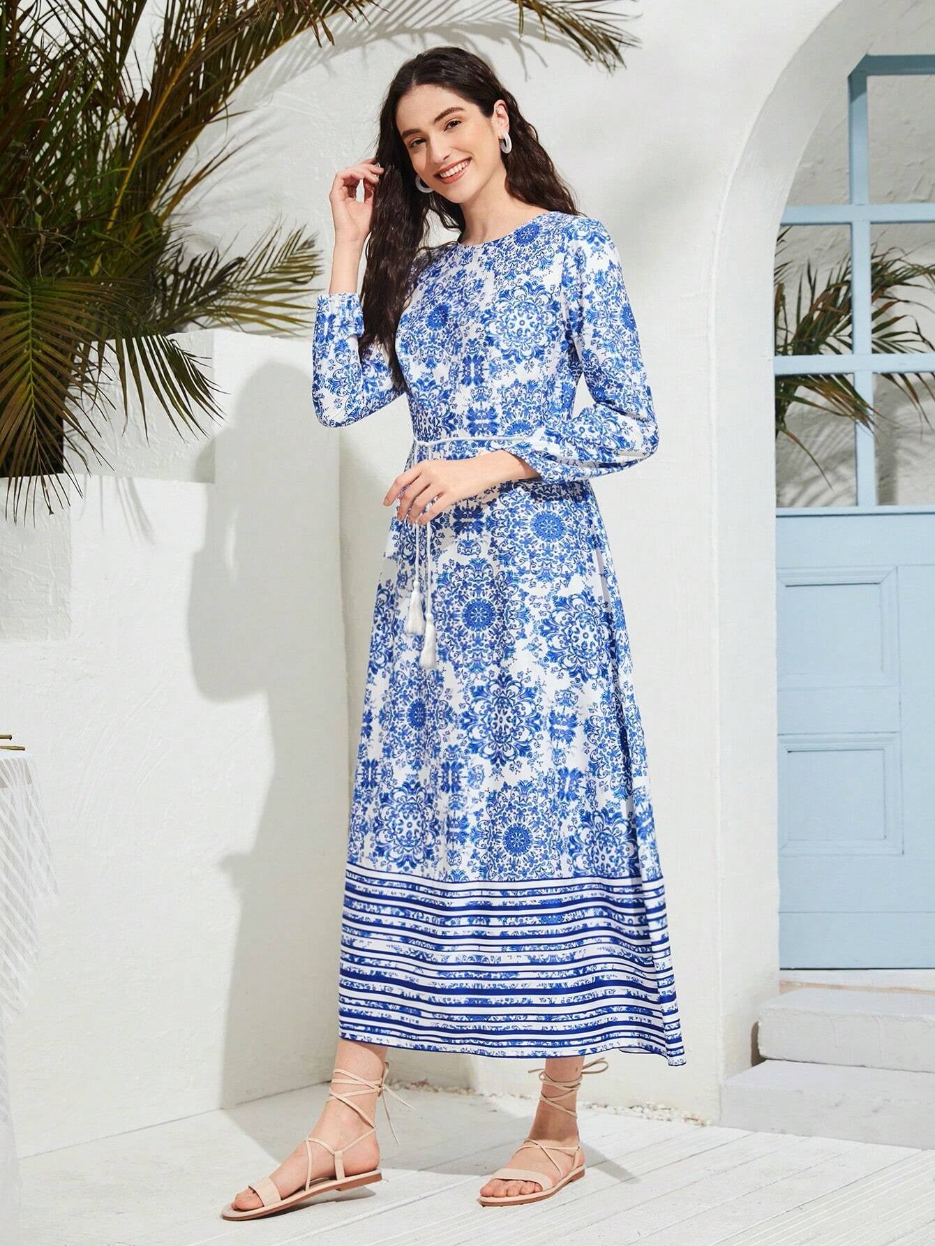 Mulvari Allover Print High Waist A-Line Dress