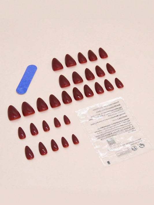 Improve Your Elegant - 30Pcs Set Retro Simple Almond-Shaped Solid Color False Nails in Red, Suitable for Daily Wear by Women