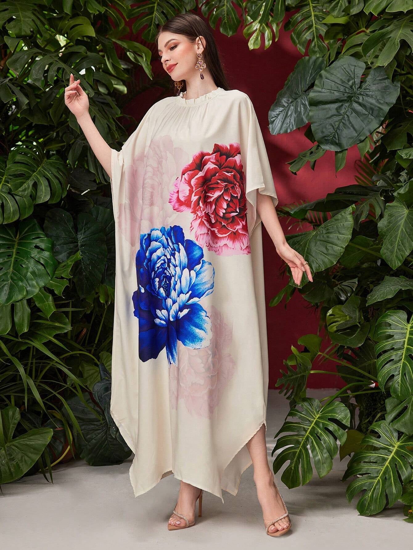 Najma Floral Printed Batwing Sleeve Dress