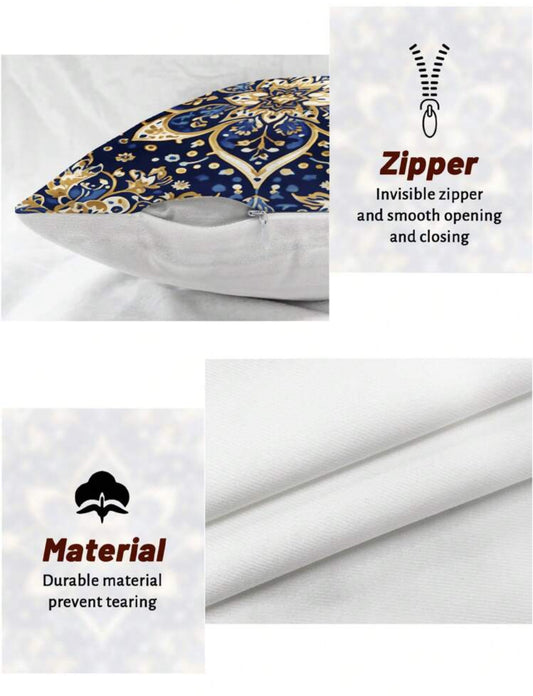 4 قطع أغطية وسائد المغربية الأزرق والذهبي البوهيمية الفاخرة الناعمة النمط الرجعي لديكور غرف المعيشة وغرف النوم والأريكة خلال شهر رمضان الكريم وعيد الأضحى المبارك بدون إدراج وسائد