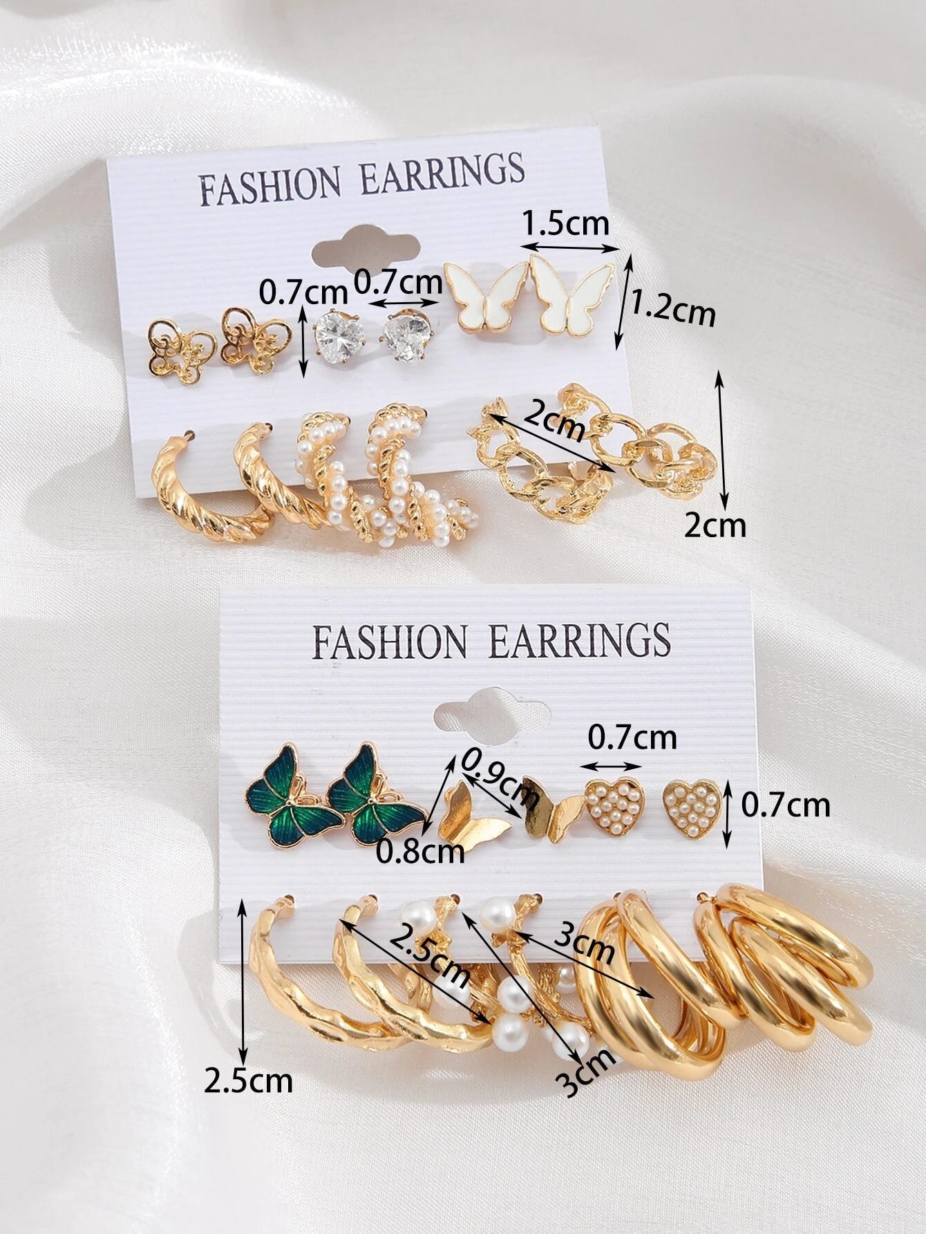 12Pairs Random Faux Pearl & Butterfly Decor Earrings