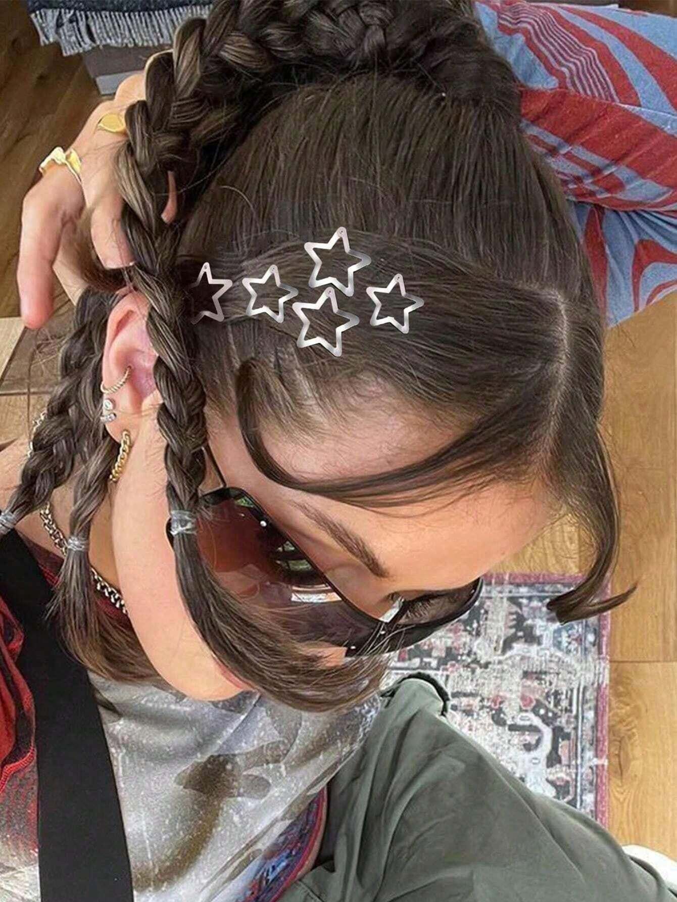 SHEIN مشابك شعر على شكل نجمة فضية لامعة