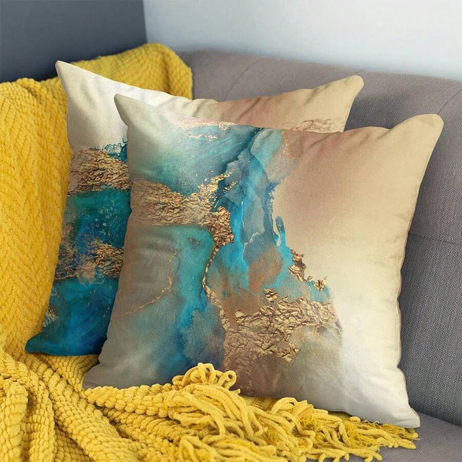 4 غطاء وسادة Teal Gold غطاء وسائد الأريكة لغرفة المعيشة مجموعة من 4 وسائد ديكورية مودرن أزرق Teal و Gold الجميلة المنمقة للأريكة والسرير والمنزلي للأريكة وسادة للسيارات خارجية