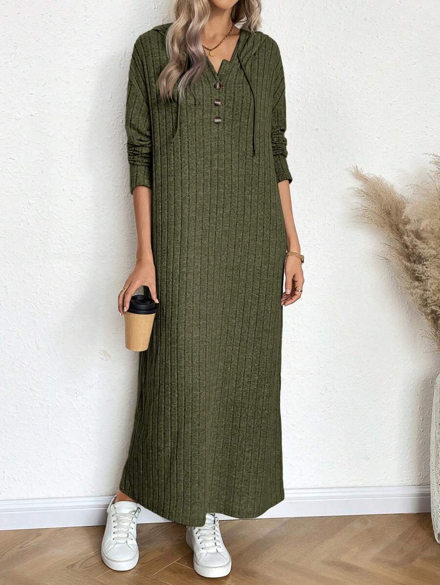 SHEIN LUNE فستان سويتر كاجوال بغطاء رأس وأزرار