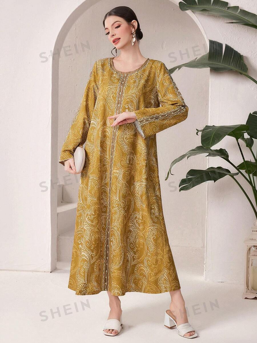 SHEIN Najma عباية جميع الطباعات ذات أكمام جرس للنساء