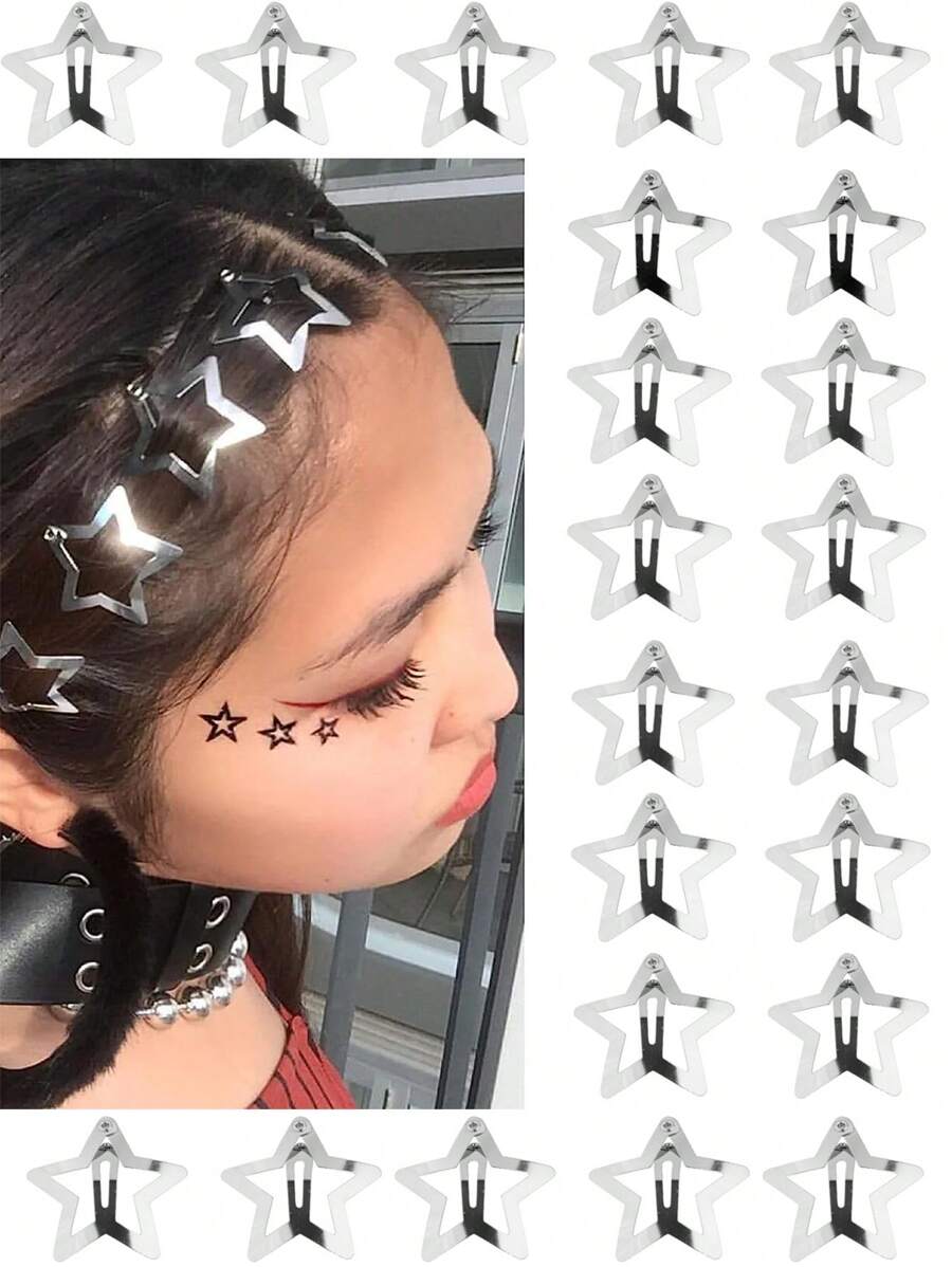 SHEIN مشابك شعر على شكل نجمة فضية لامعة
