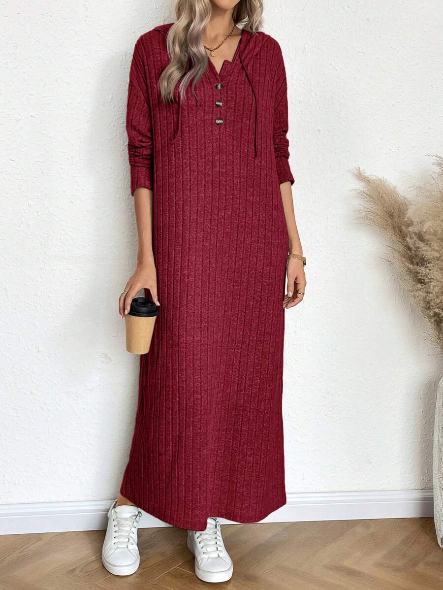 SHEIN LUNE فستان طويل الأكمام وسط الطول بقباء لون واحد محبوك للنساء