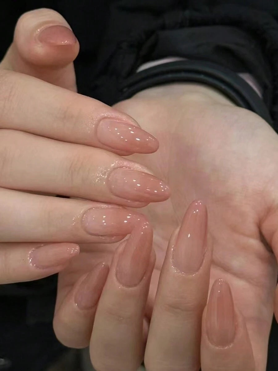 SHEIN مجموعة أظافر 30 قطعة طويلة شكل لوز باللون الوردي