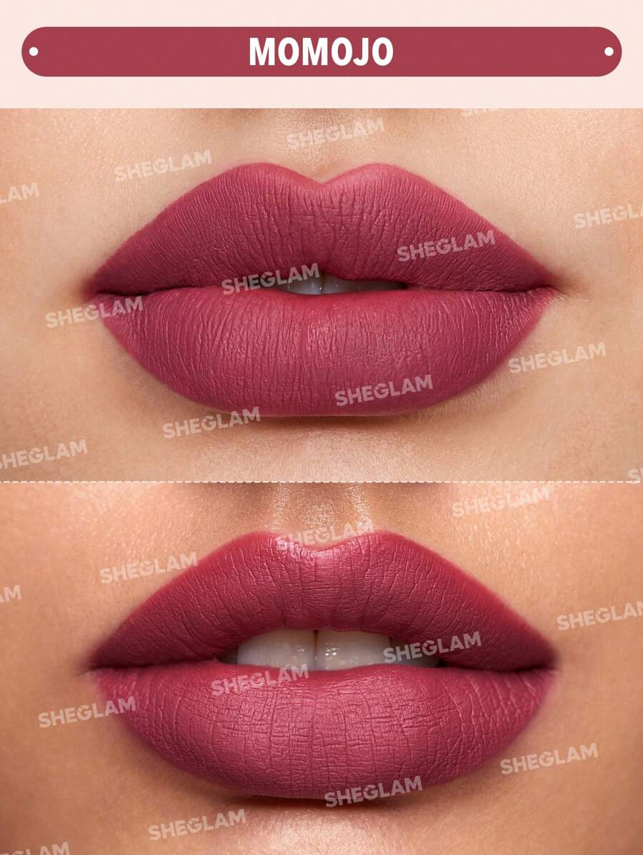 SHEGLAM أحمر شفاه سائل مات المغري - موموجو، أحمر شفاه عالي التركيز ذو ثباتية عالية، يغذي الزيت الدافئ الشفاه، يقلل من خطوط الشفاه الدقيقة، العناية بالشفاه وماكياج الشفاه