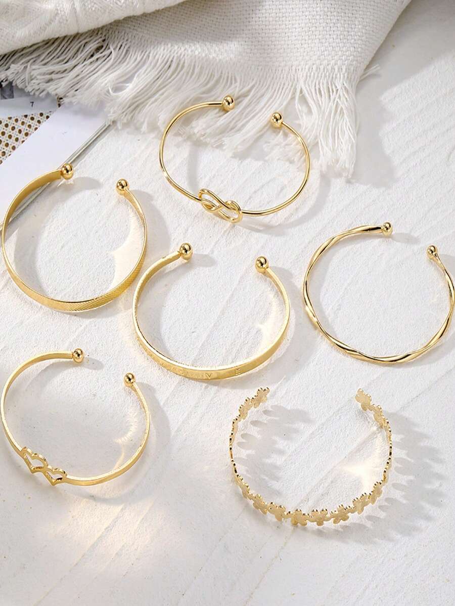 SHEIN طقم أساور 6 قطع ذهبي تصميم قلب وزهرة