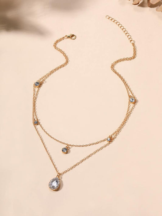 SHEIN قلادة ذهبية مزينة بحجر الراين وقطرة ماء