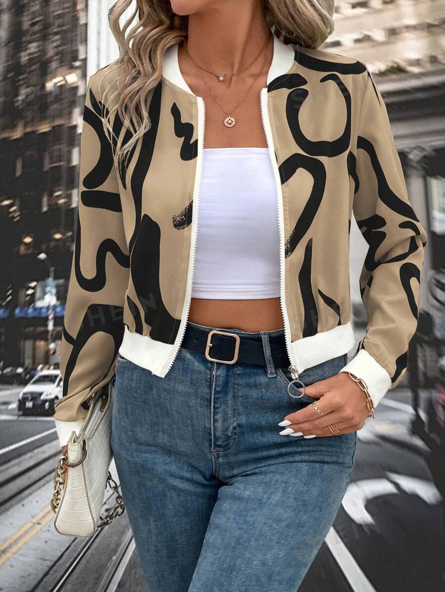 SHEIN LUNE سترة ربيعية ضيقة مطبوعة بتصميم أنيق للنساء