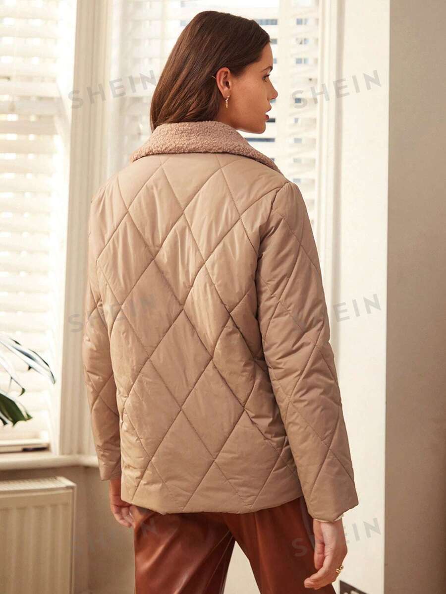SHEIN Frenchy سترة معطف مبطن بتصميم بياقة مرقعة وجيب للنساء