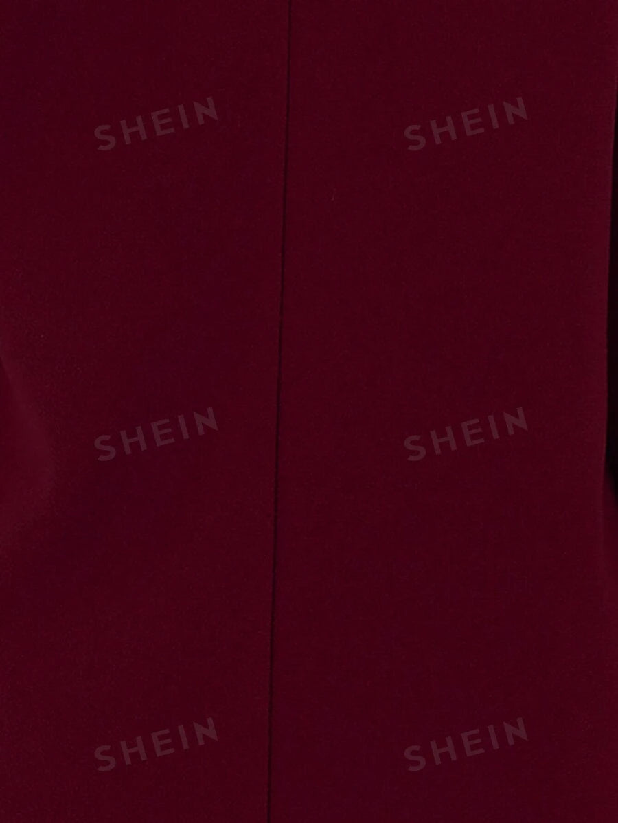 SHEIN Relaxiva معطف صوفي متوسط الطول بأزرار مزدوجة بلون خالص