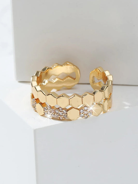 SHEIN خاتم ذهبي مفتوح مكعب زركون هندسي