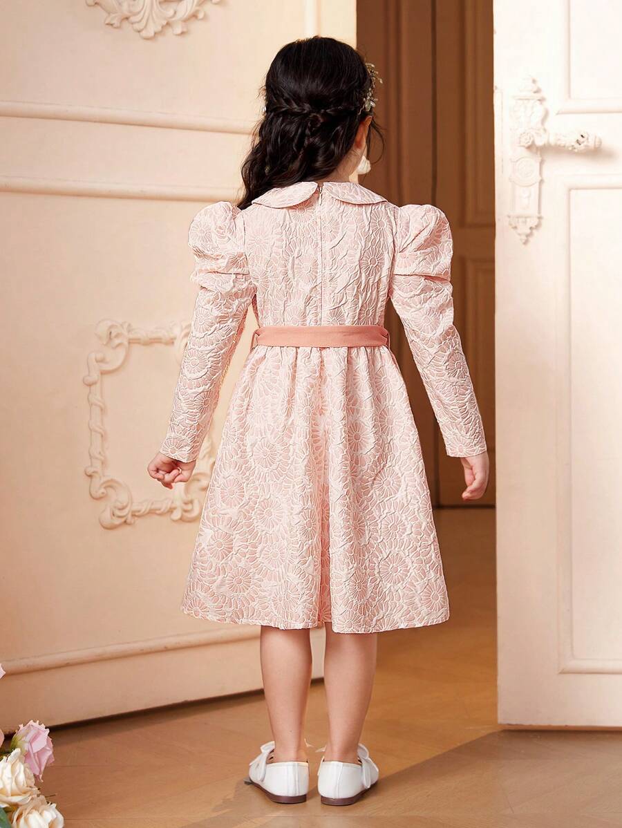 SHEIN Kids فستان بنات فتاة صغيرة بيتر بان طوق جيجوت أكمام بحزام