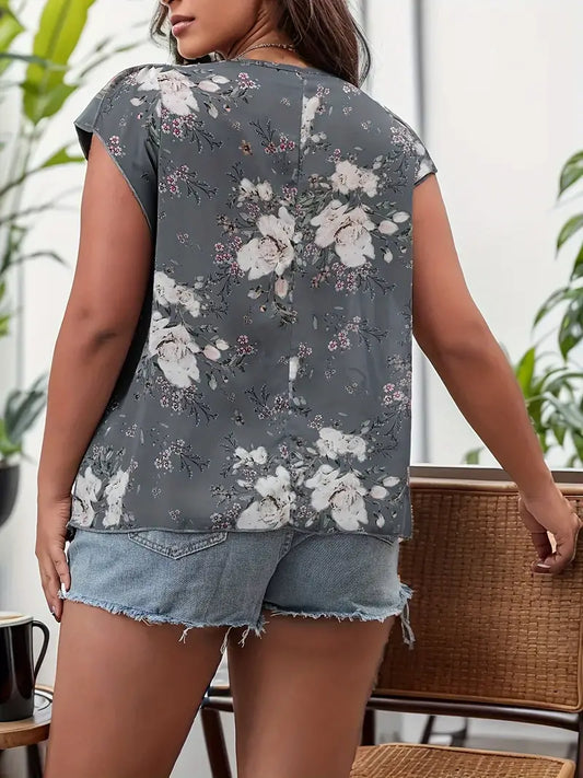 TEMU بلوزة بطبعة زهور مقاسات كبيرة