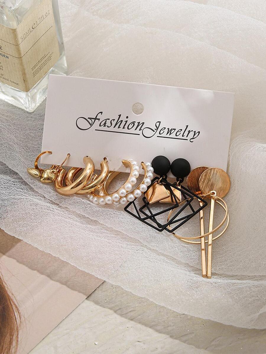 SHEIN أقراط نسائية 5 أزواج بتصاميم قلب ولؤلؤ