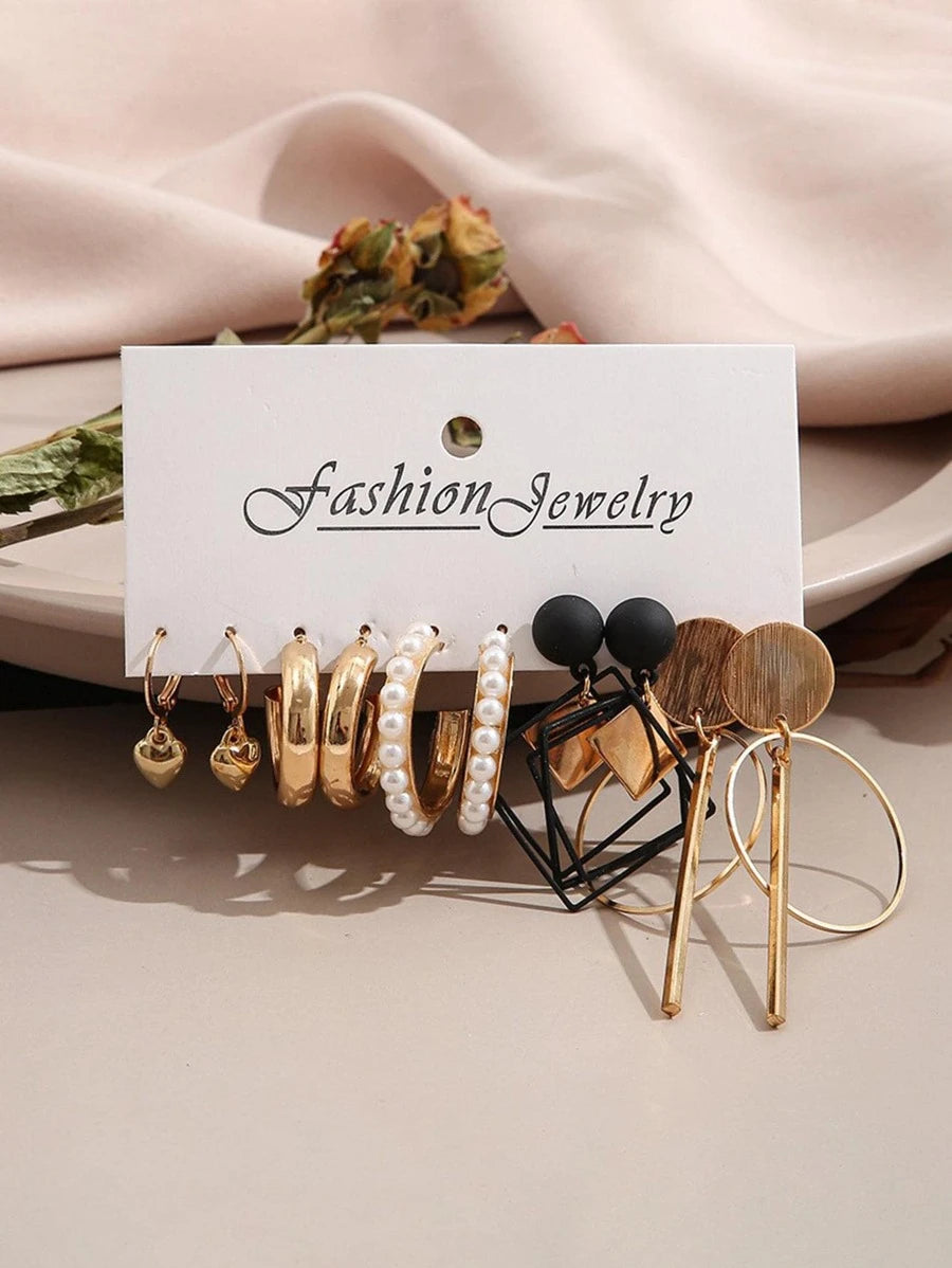 SHEIN أقراط نسائية 5 أزواج بتصاميم قلب ولؤلؤ