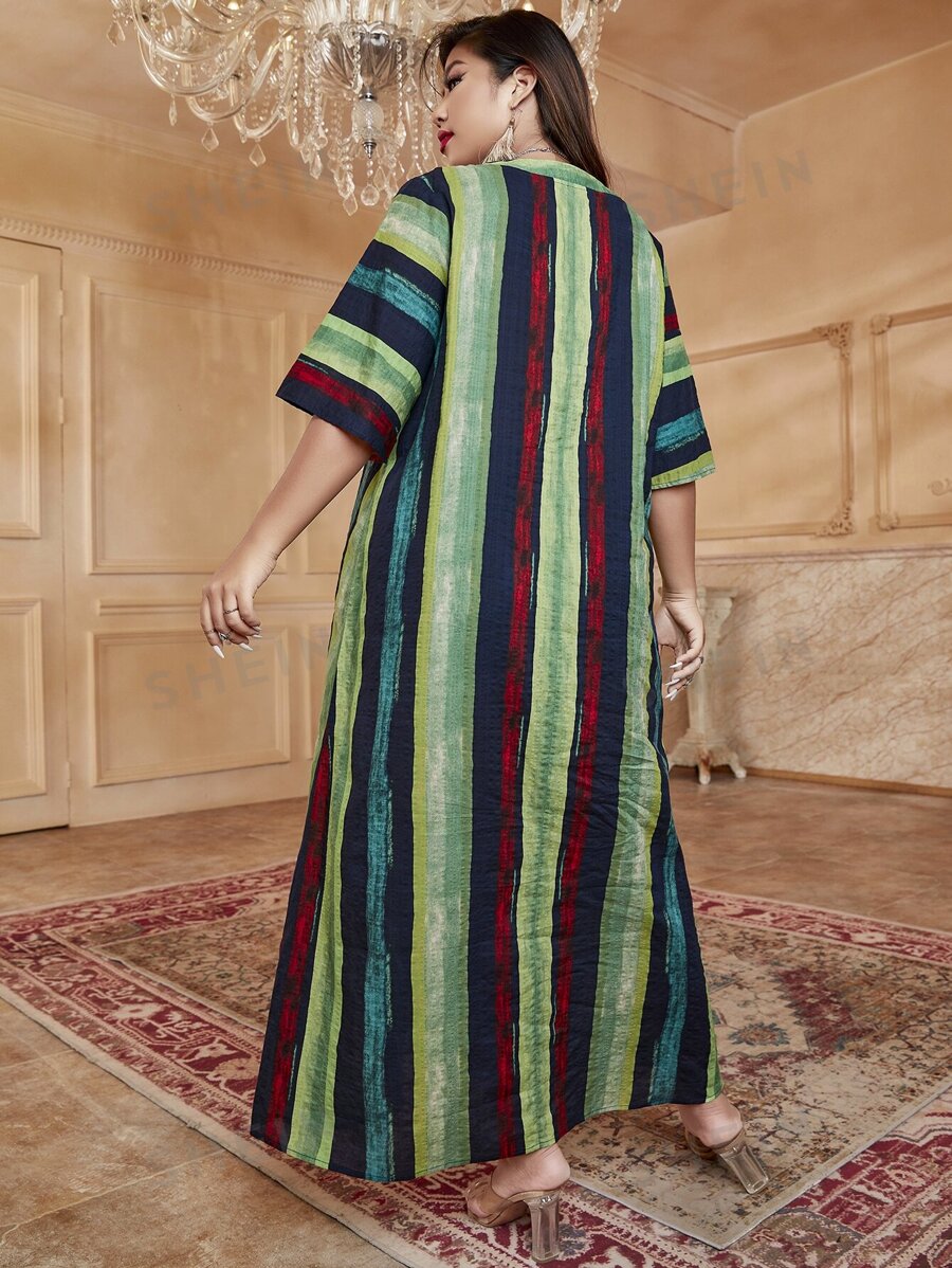 SHEIN Mulvari فستان نسائي طويل مخطط مقاسات كبيرة