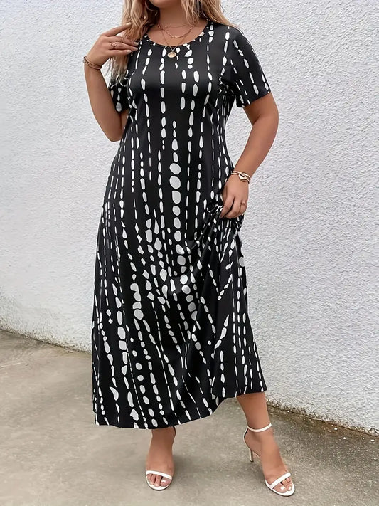 TEMU فستان نسائي بأكمام قصيرة ورقبة دائرية مقاسات كبيرة