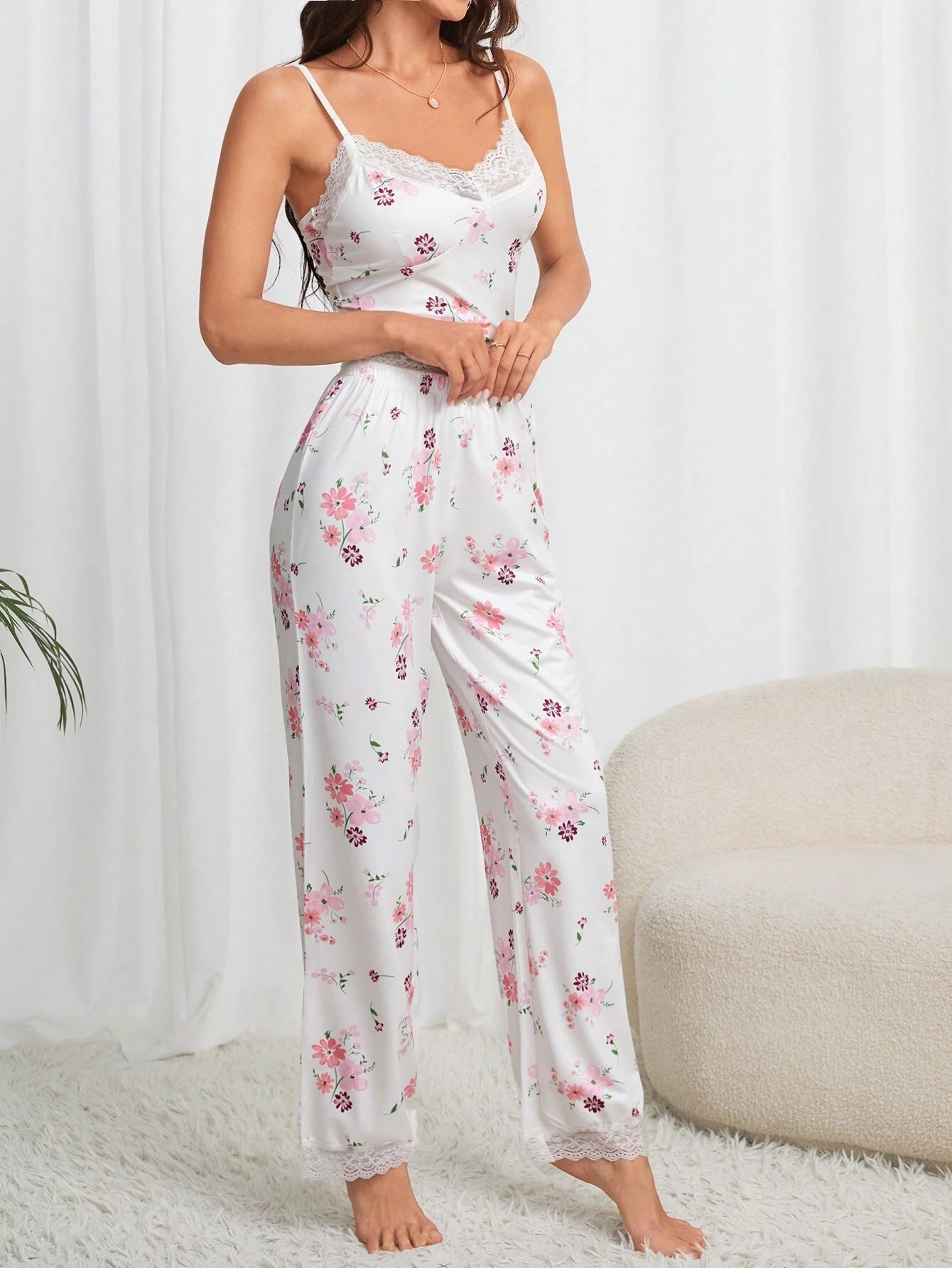 Ladies' Floral Printed Cami Top and Pants Pajama Set