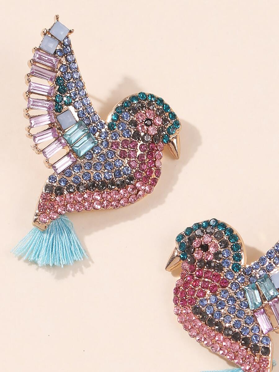 SHEIN Mydear زوج أقراط بتصميم عصفور من حجر الراين