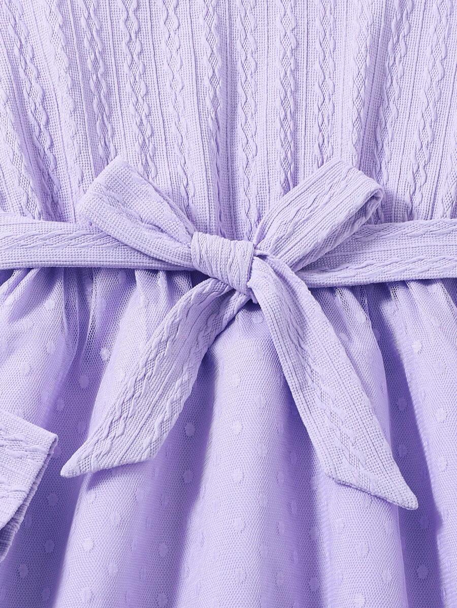 SHEIN Kids فستان بنات اكمام شبكة منتفضة