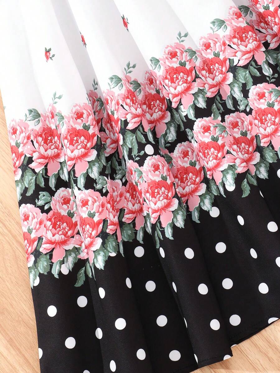 SHEIN Tween فستان بنات للفتيات المراهقات بأكمام قصيرة وطبعة زهور