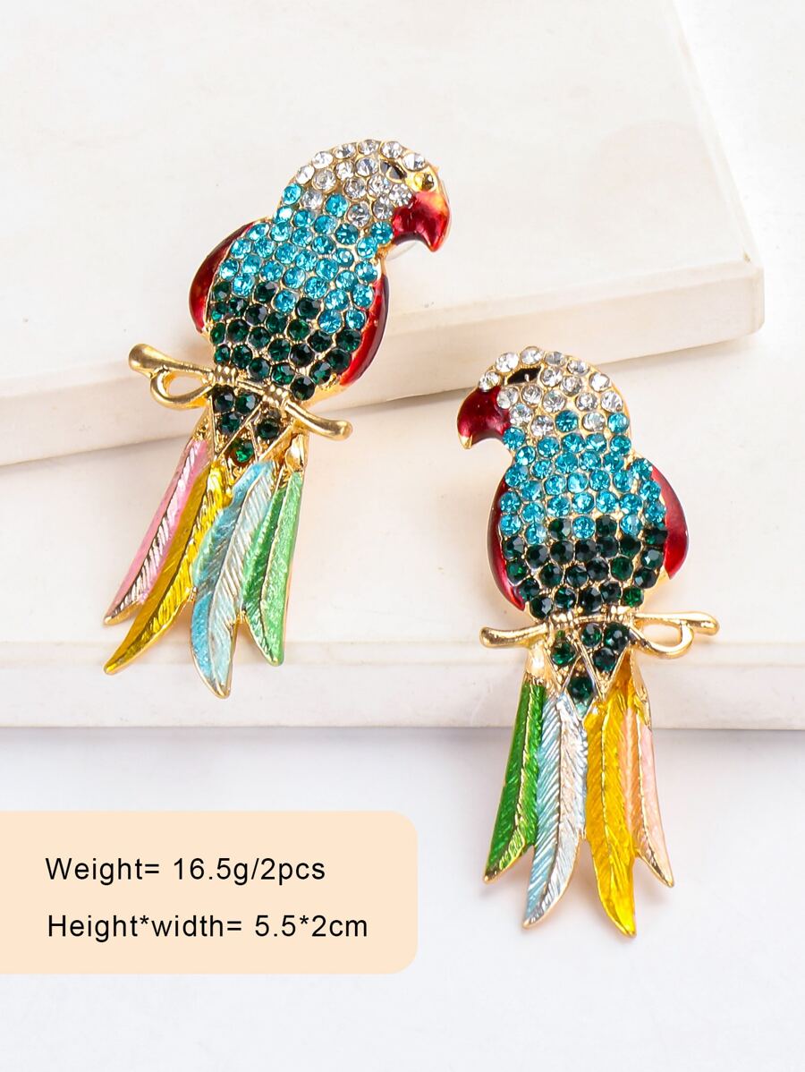 SHEIN juran زوج أقراط مسماري بتصميم طيور وحجر الراين