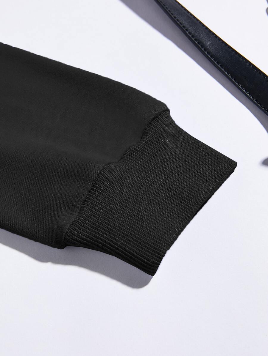SHEIN INAWLY هوديي اسود مبطن حراريًا بجيب ورباط شد