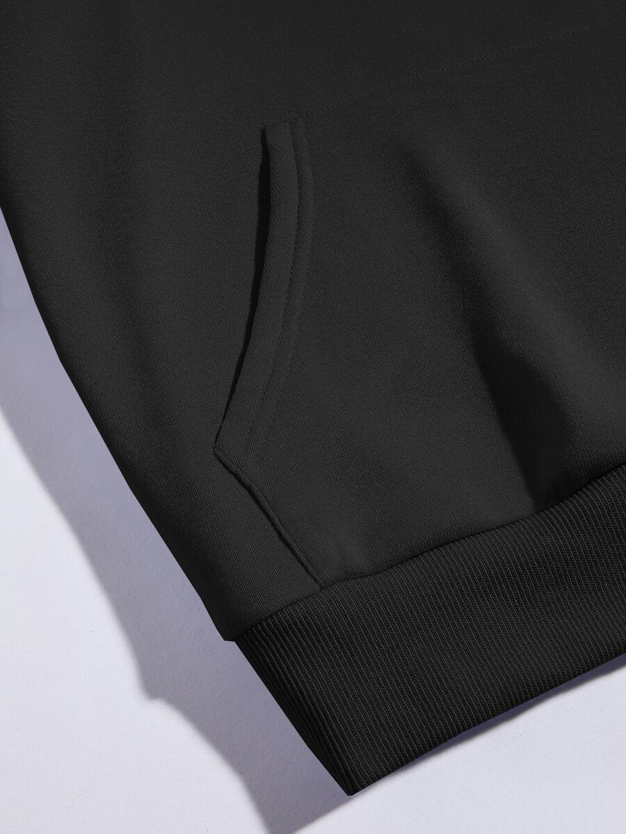 SHEIN INAWLY هوديي اسود مبطن حراريًا بجيب ورباط شد