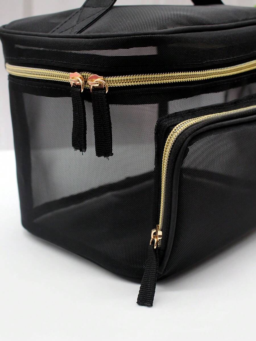 SHEIN حقيبة مكياج سوداء شبكية كبيرة للتخزين