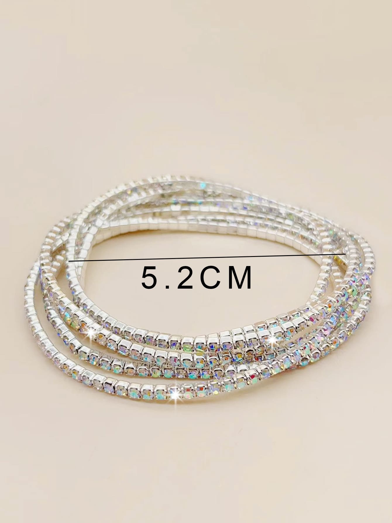 SHEIN طقم 6 أساور شفافة فضية مزينة بالزركونيا