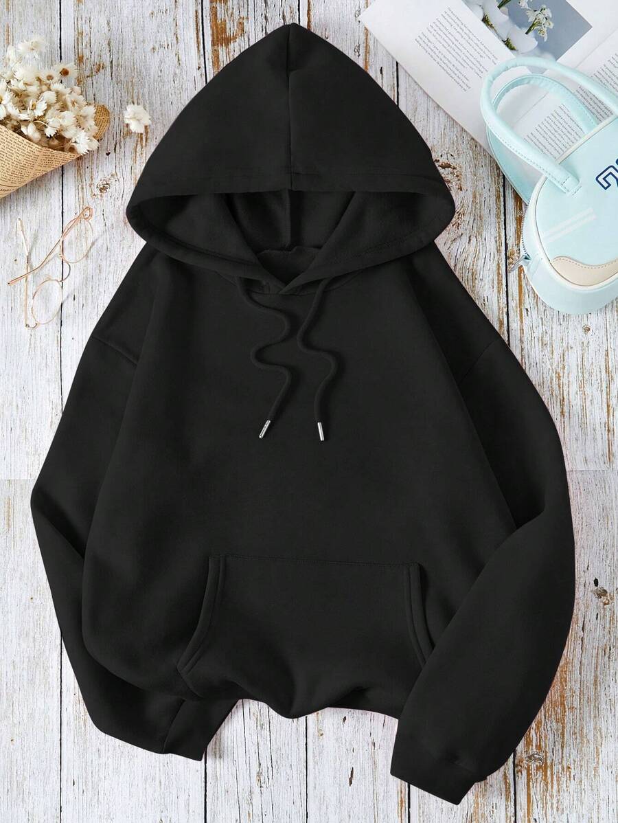 SHEIN INAWLY هوديي اسود من قماش دافئ مطاطي