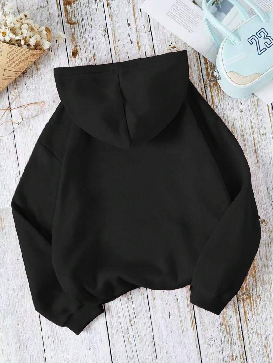 SHEIN INAWLY هوديي اسود من قماش دافئ مطاطي