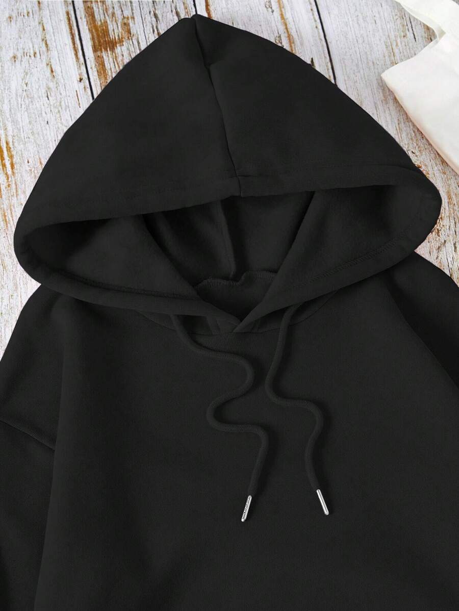 SHEIN INAWLY هوديي اسود من قماش دافئ مطاطي