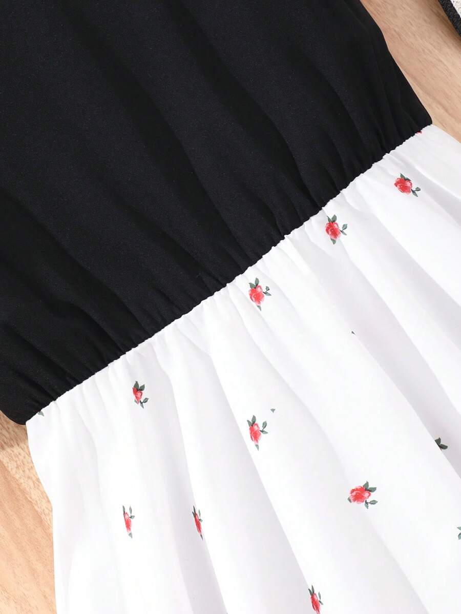 SHEIN Tween فستان بنات للفتيات المراهقات بأكمام قصيرة وطبعة زهور