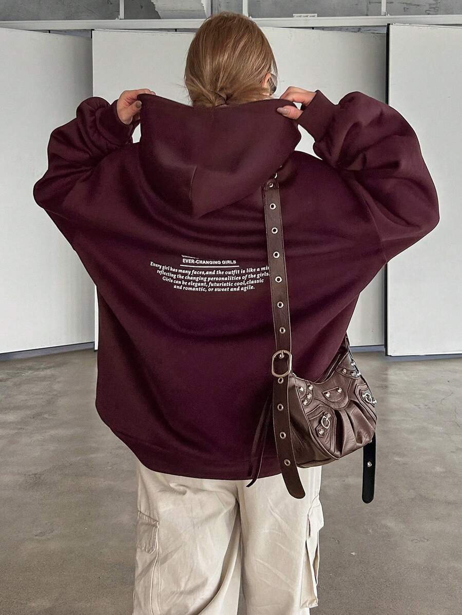 SHEIN DAZY بلوزة هودي فضفاضة كاجوال