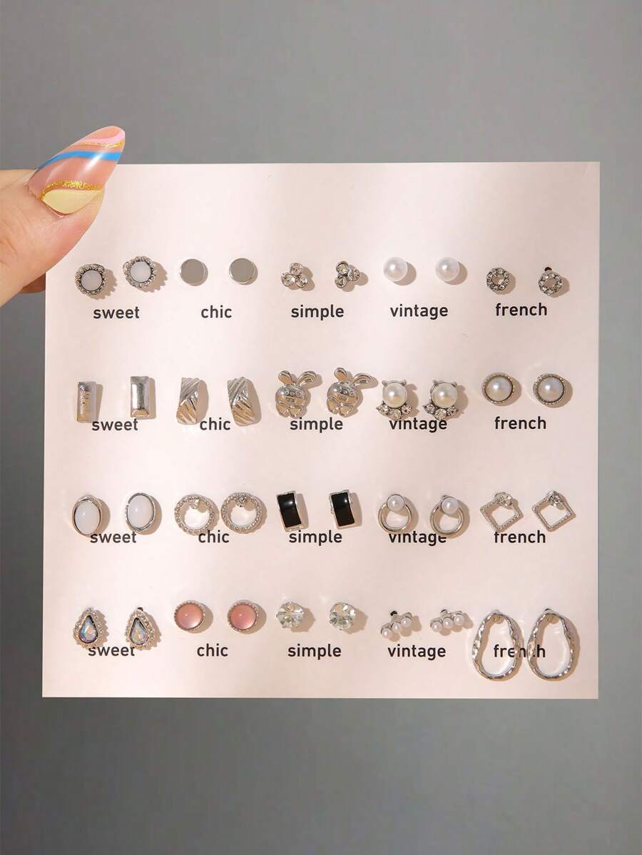 SHEIN مجموعة أقراط نسائية بـ 40 قطعة بتصاميم متنوعة