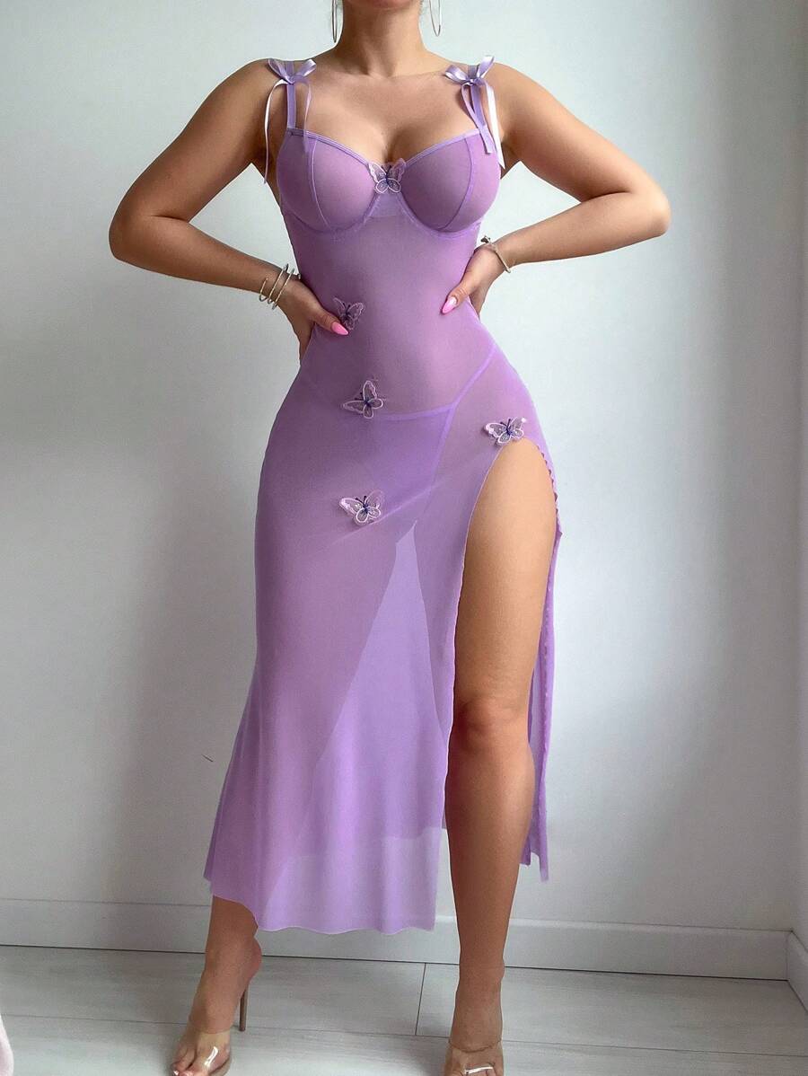 SHEIN فستان داخلي نسائي شفاف بتصميم فراشة أنثوي