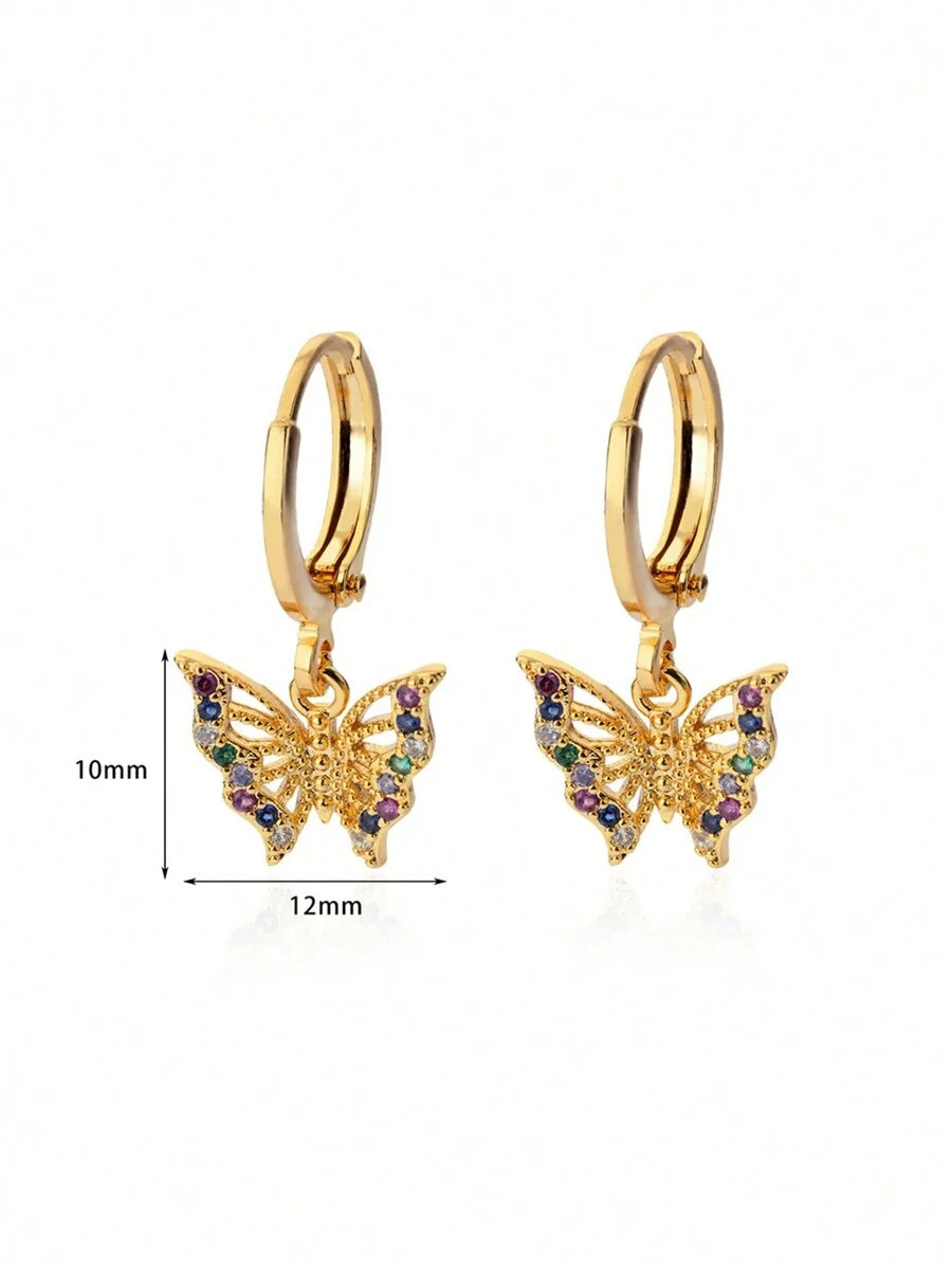 SHEIN زوج أقراط فراشة زركونية ذهبية من الفولاذ