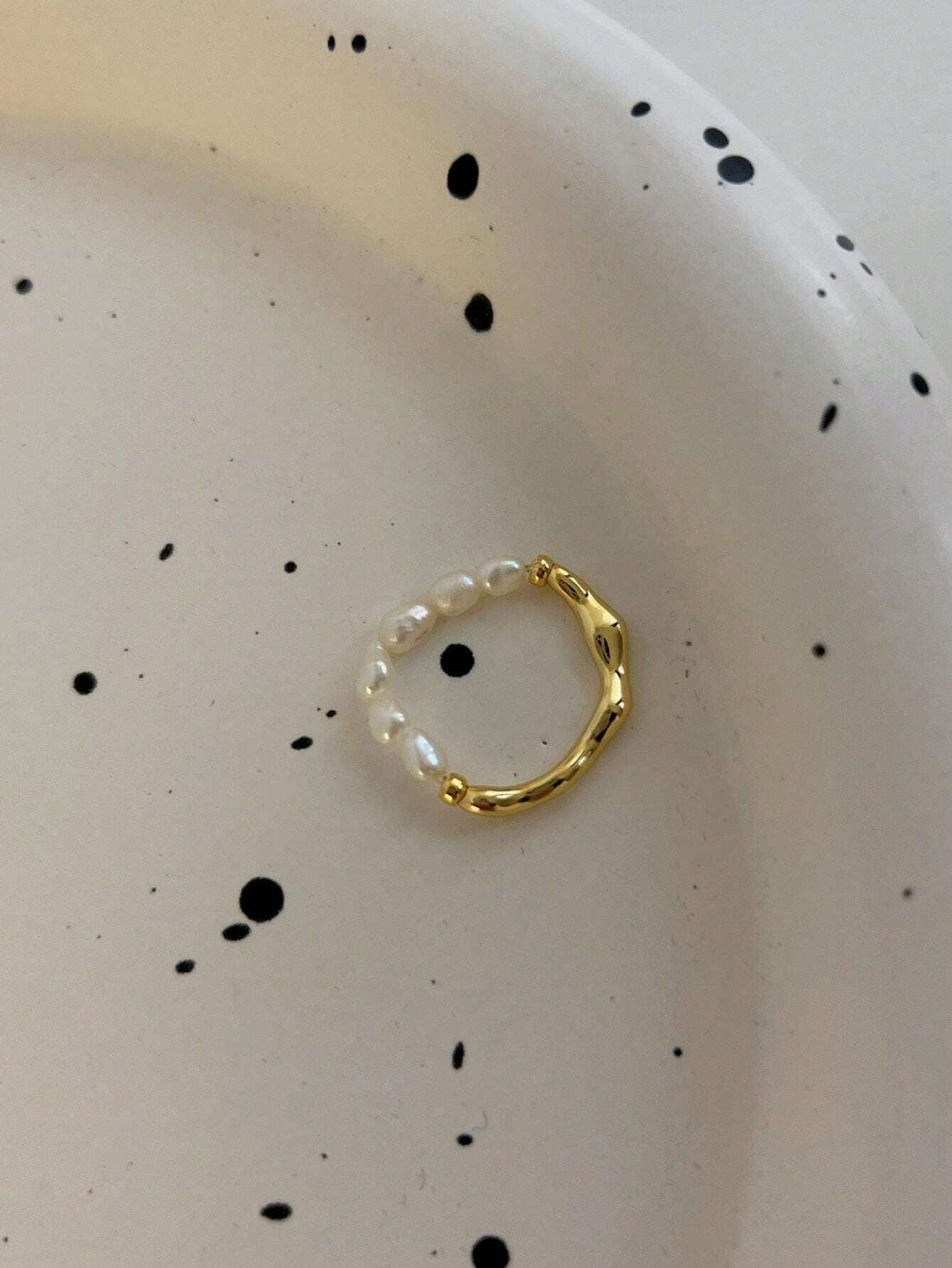 SHEIN خاتم ذهبي قابل للتعديل من اللؤلؤ