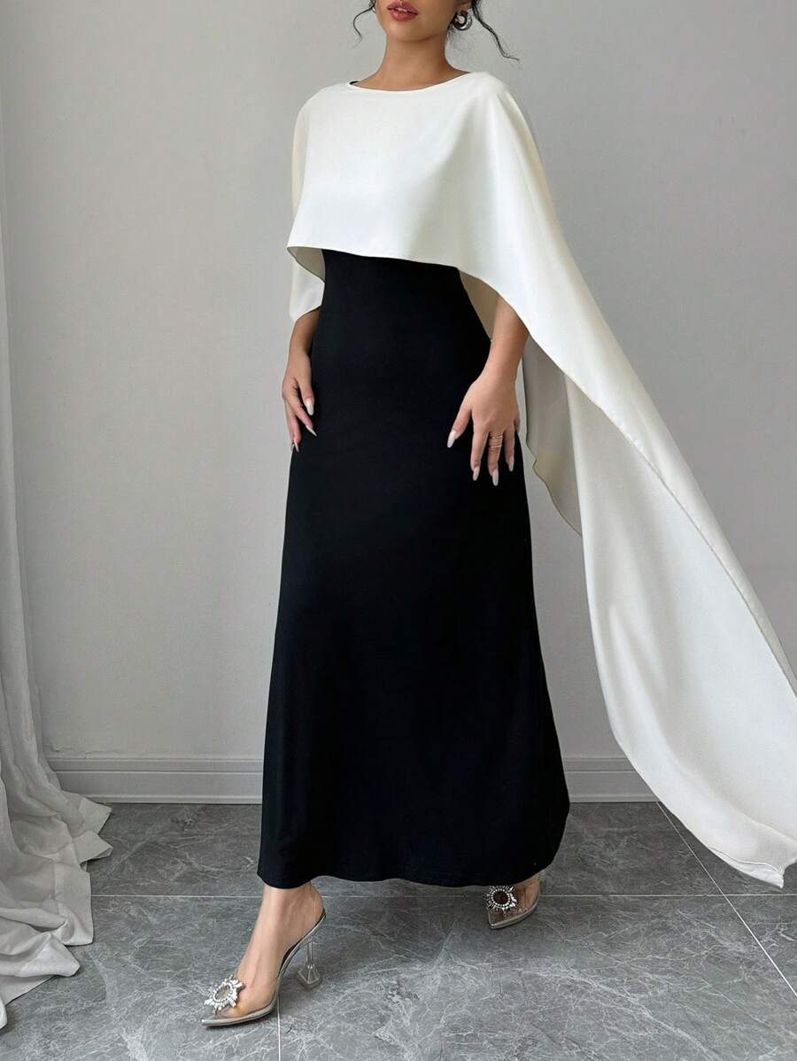 SHEIN Elenzga فستان ماكسي بياقة وأكمام خفافيش
