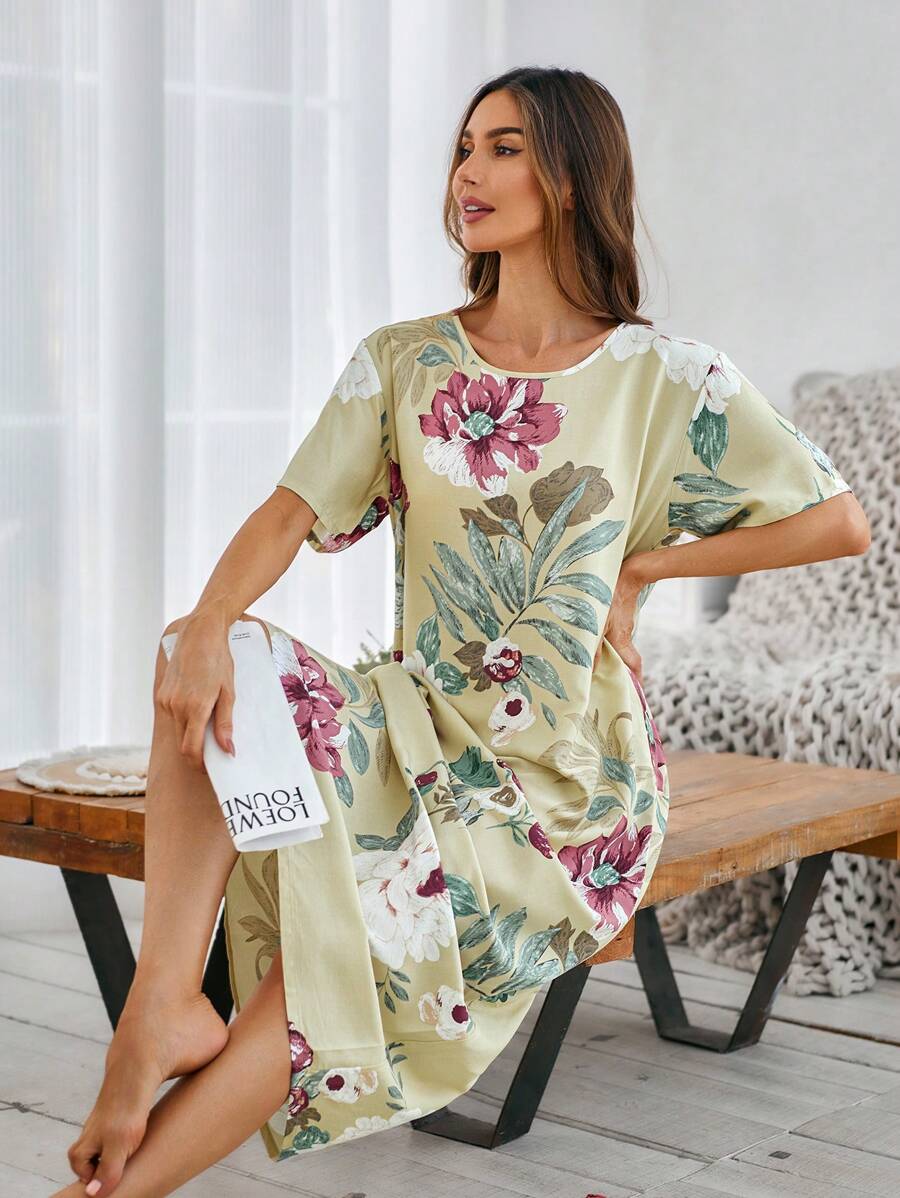 SHEIN Serenescape قميص نوم رخو وأنيق بقصة فضفاضة بطبعة زهرية